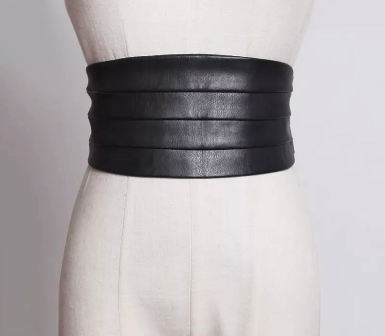Black Vegan Leather Cummerbund One Size