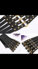 Load image into Gallery viewer, Black Vegan Leather Corset Belt Gold Grommets One Size
