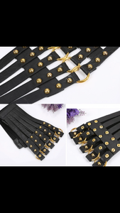 Black Vegan Leather Corset Belt Gold Grommets One Size
