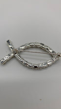 Load image into Gallery viewer, NWT Christian Fish Pin Brooch White Rhinestones
