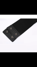 Load image into Gallery viewer, Black Vegan Leather Corset Belt Gold Grommets One Size
