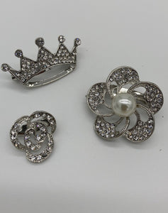 3 piece Crown Flower Pin Brooch Set