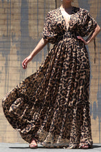 Load image into Gallery viewer, NWT King Kouture Leopard Printed Kimono Sleeve Maxi Dress Tan Black S/M/L Spring 2022
