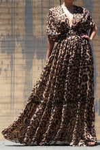 Load image into Gallery viewer, NWT King Kouture Leopard Printed Kimono Sleeve Maxi Dress Tan Black S/M/L Spring 2022
