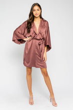 Load image into Gallery viewer, Satin Plum Kimono Sleeve Shirt Dress S/M/L Fall 2022
