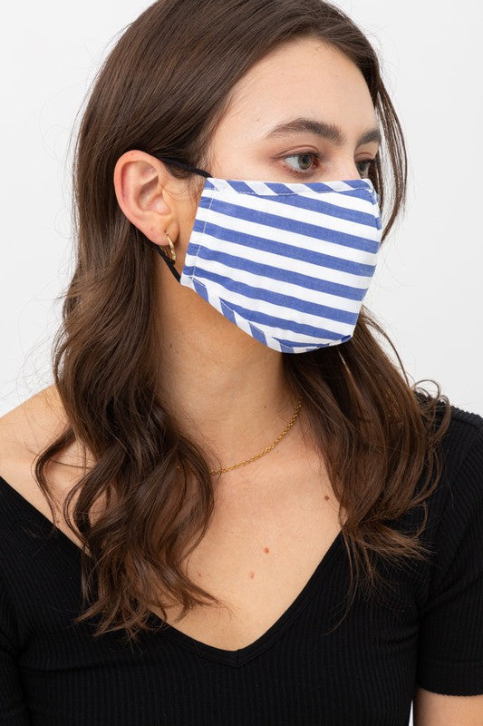 Blue/White Cotton Adjustable Washable Face Masks