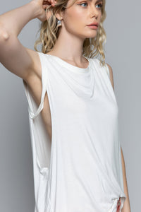 POL White Sleeves T-Shirt Tank Top Side Slits