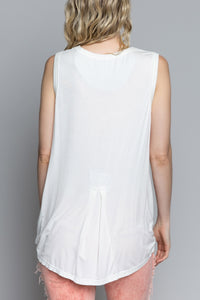 POL White Sleeves T-Shirt Tank Top Side Slits