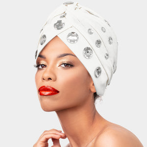 Black & White Knitted Regal Turban With Rhinestones from The King Kouture